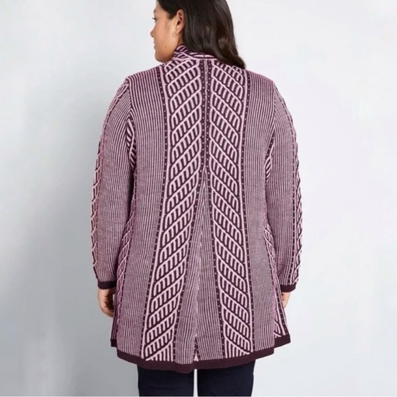 ModCloth Standout Burgundy Knit Open Front Cardigan Sweater Size Large - Picture 2 of 8